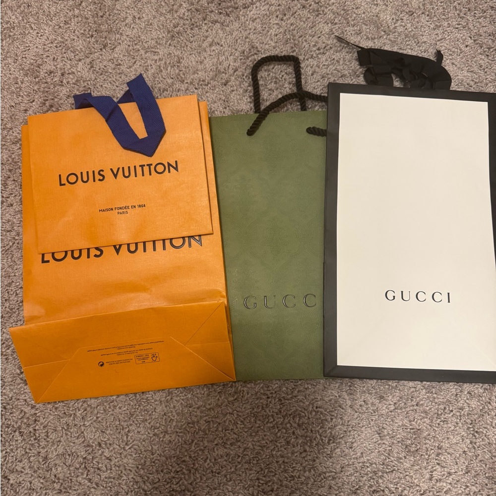 Louis Vuitton Orange and Gucci Shopping Bags